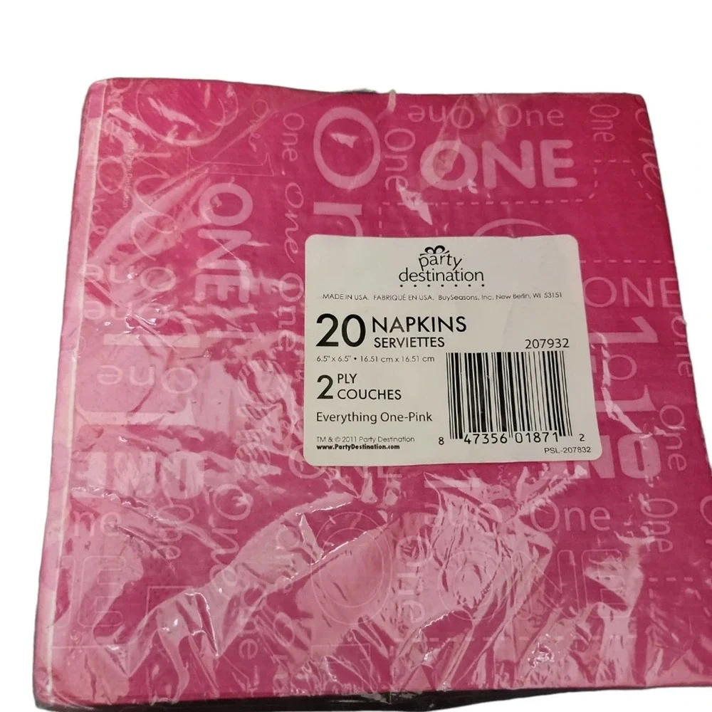 1st Birthday Girl Pink White 20 Count Dinner Napkins